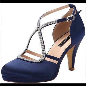 ERIJUNOR  Closed-Toe Ankle Strap Platform Satin Bridal Wedding Shoes